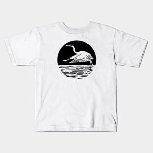 Great Blue Heron Flying in front of Sun Kids T-Shirt